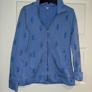 Lilly Pulitzer Blue Cowl Neck Sweater zip up pineapple blue XXS